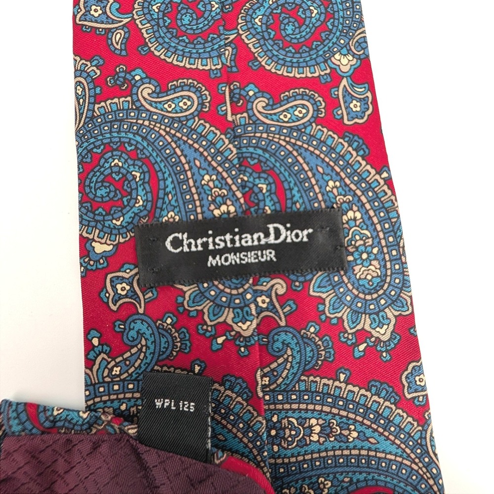 Christian Dior Monsieur Silk Tie Vintage Red Paisley Pattern Necktie - Picture 9 of 10